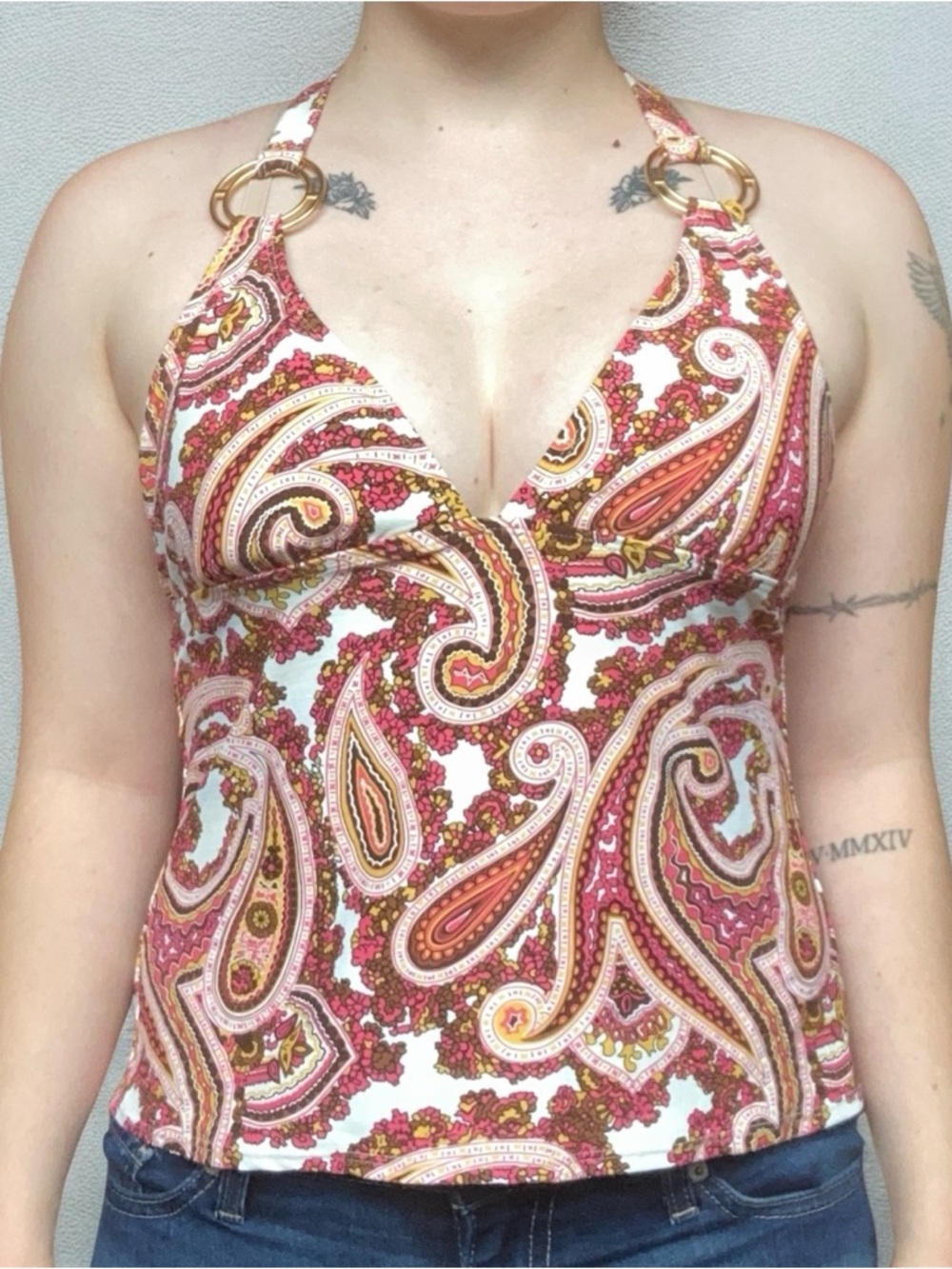 Halter Paisley Print Tank Top in Pink and Brown - DKNY swim tankini